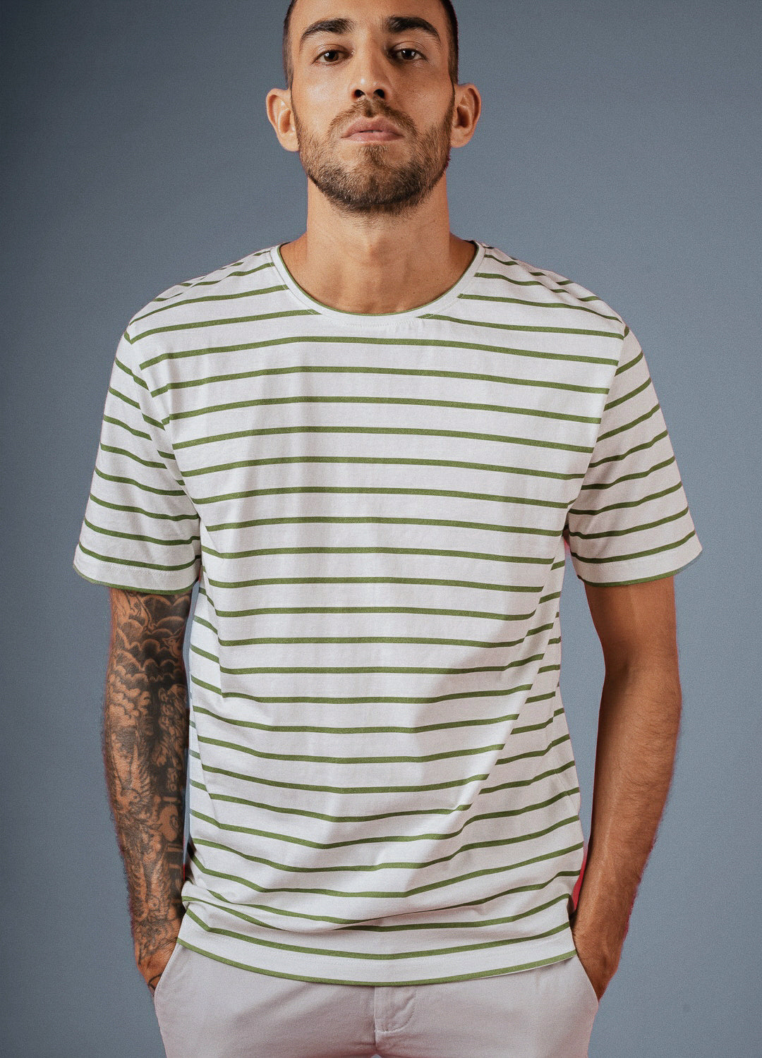 Olive Stripe Classic Tee