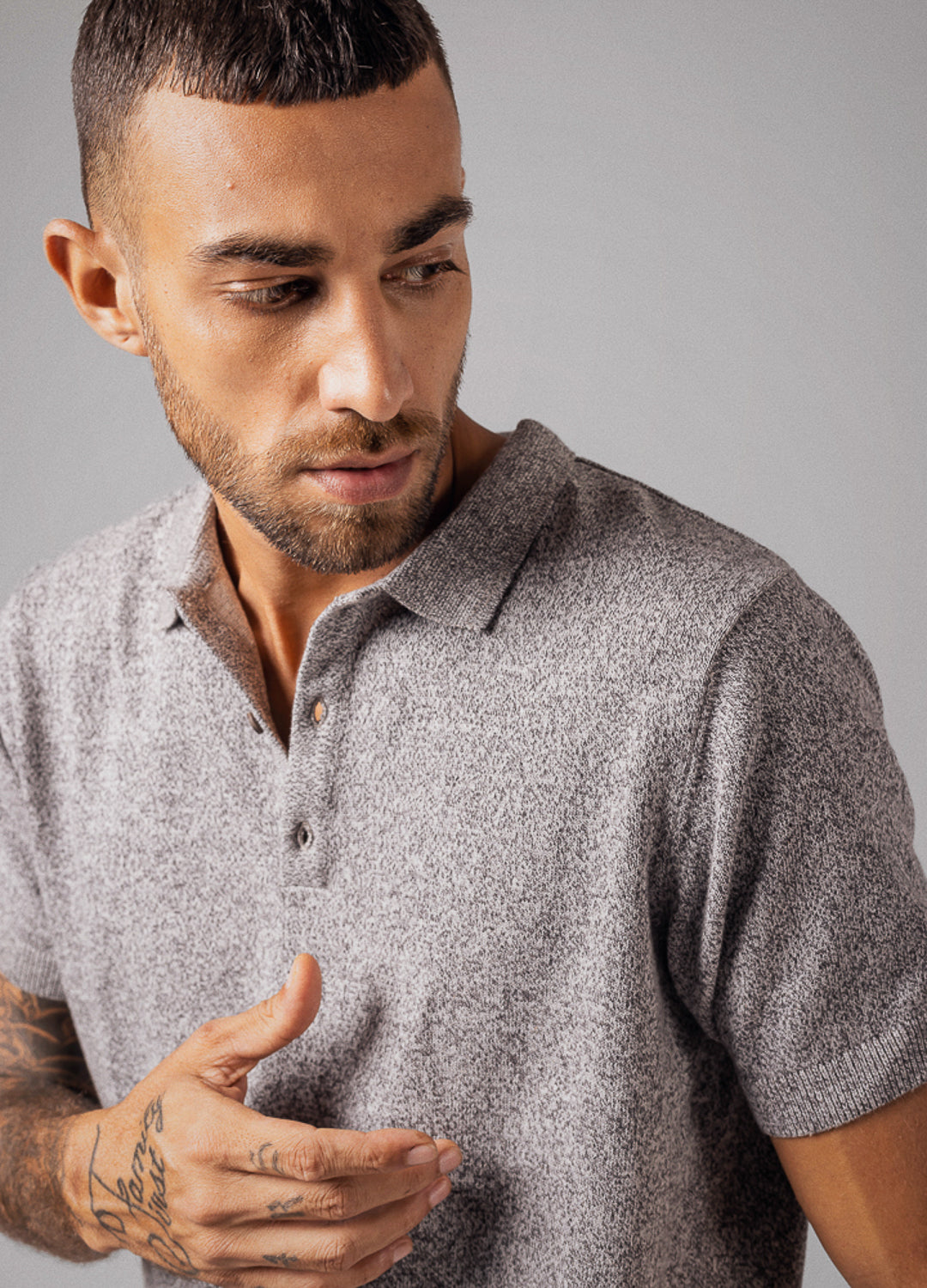 Pebble Knit Sustainable Organic Cotton Grey Polo T Shirt For Men Online