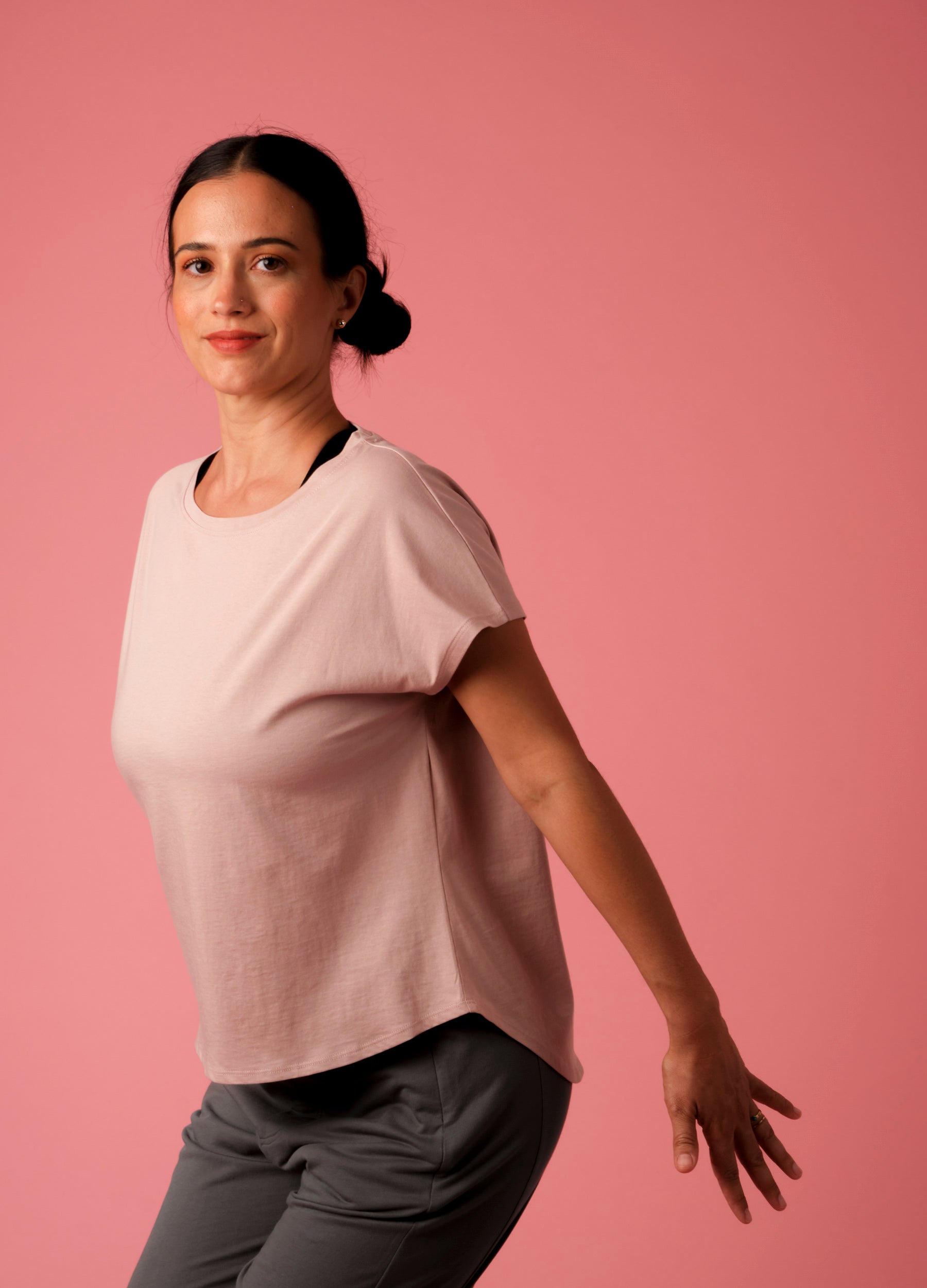 Rose Pink Organic Cotton Drop-Shoulder T Shirt For Women Online