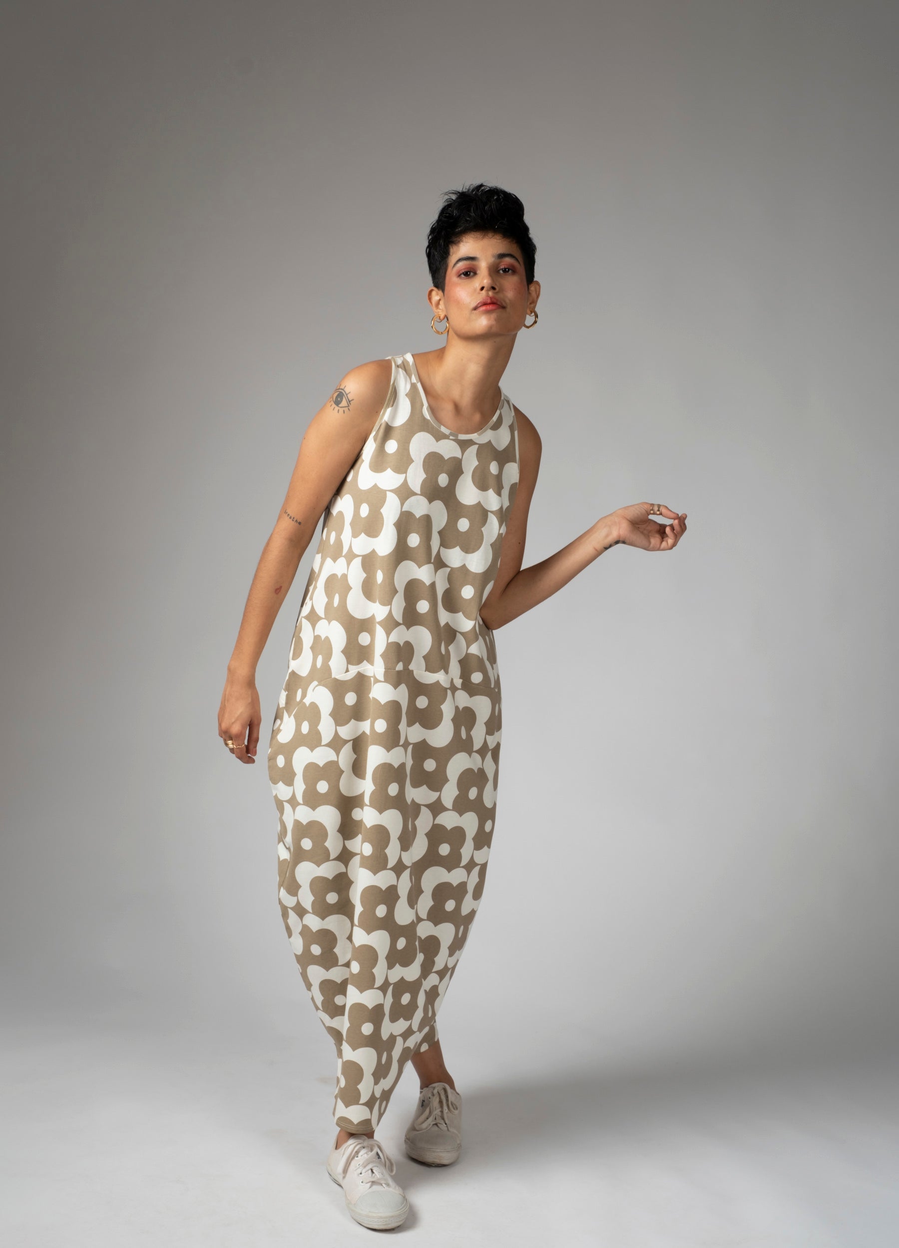 Buy No Nasties Sand Beige Floral Organic Cotton Sack Dress For Women Online buy-no-nasties-sand-beige-floral-organic-cotton-sack-dress-for-women-online