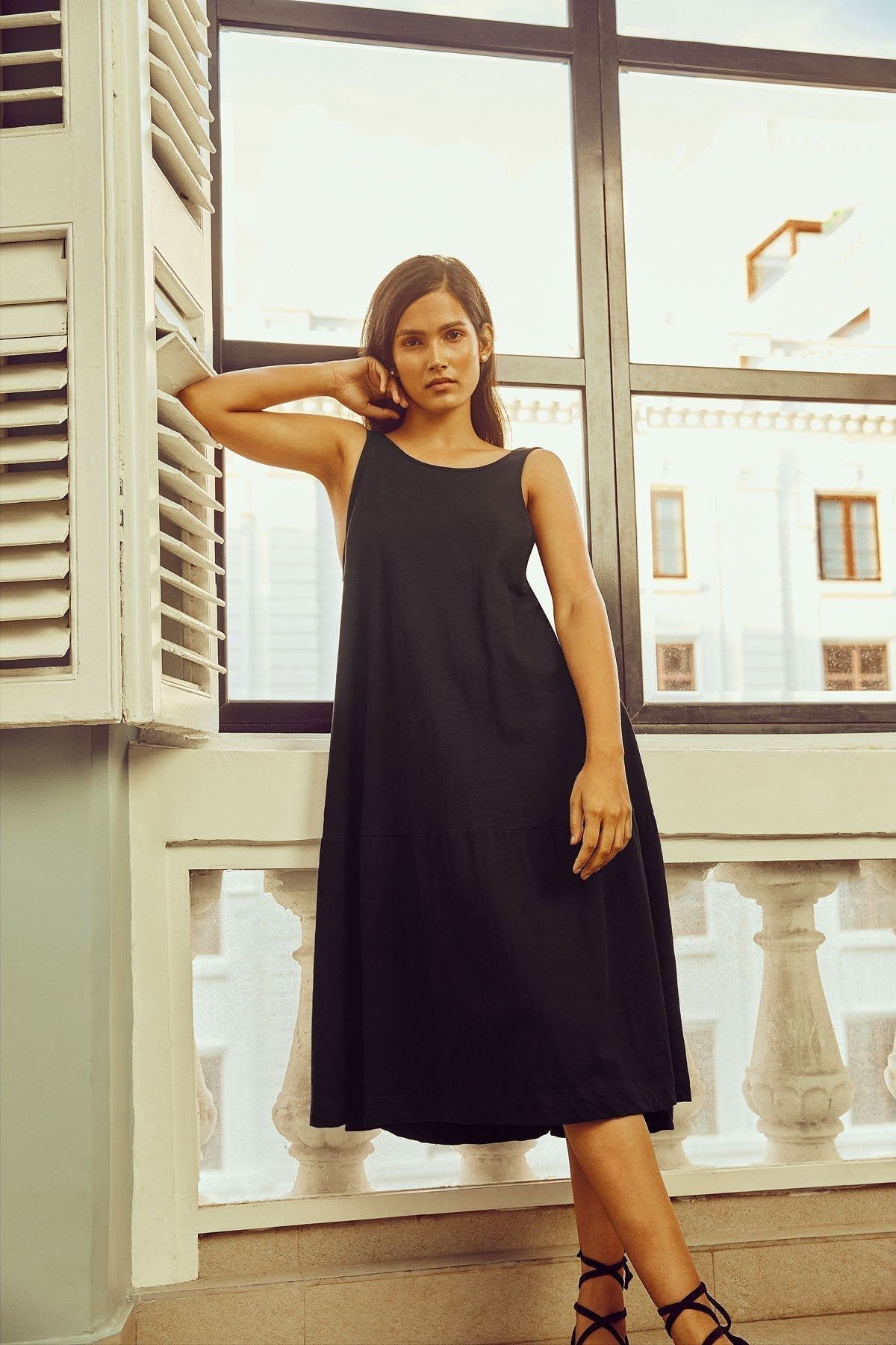 Anaheim Black Organic Cotton Summer Dress For Women 