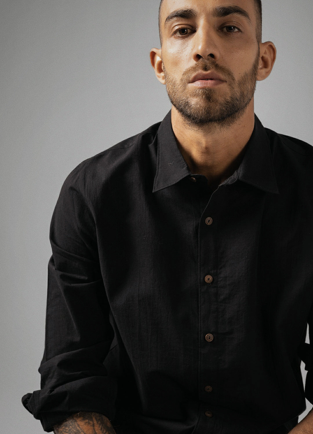 Black Organic Cotton Full Sleeve Everyday Shirt For Men Online