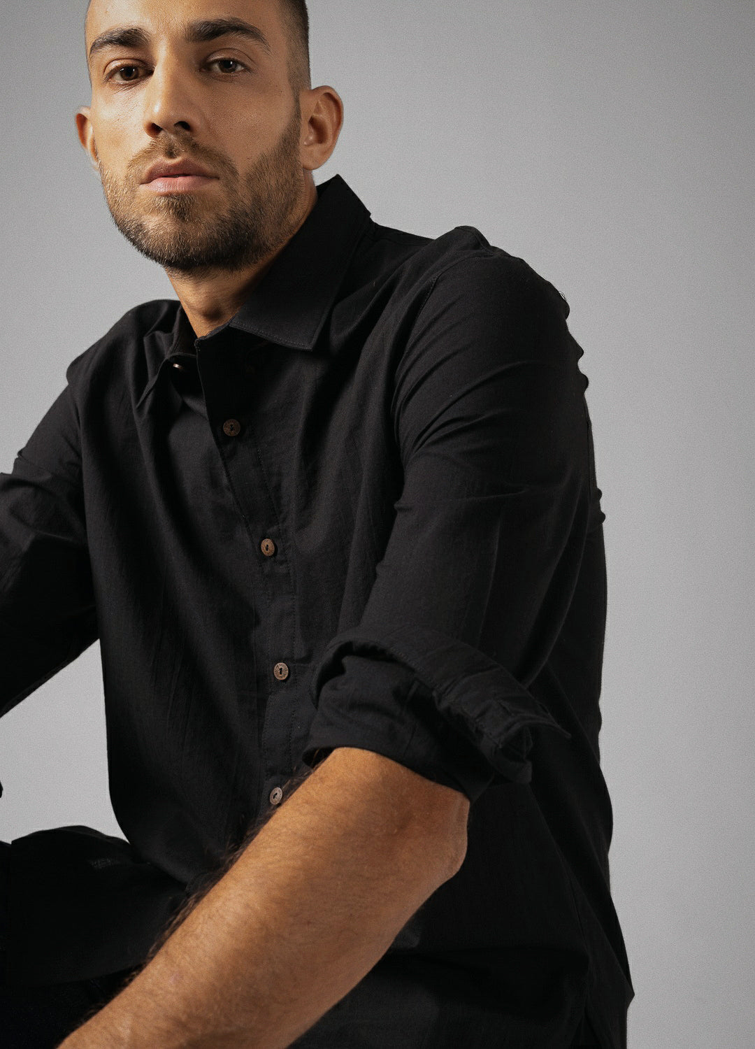 Black Organic Cotton Full Sleeve Everyday Shirt For Men Online