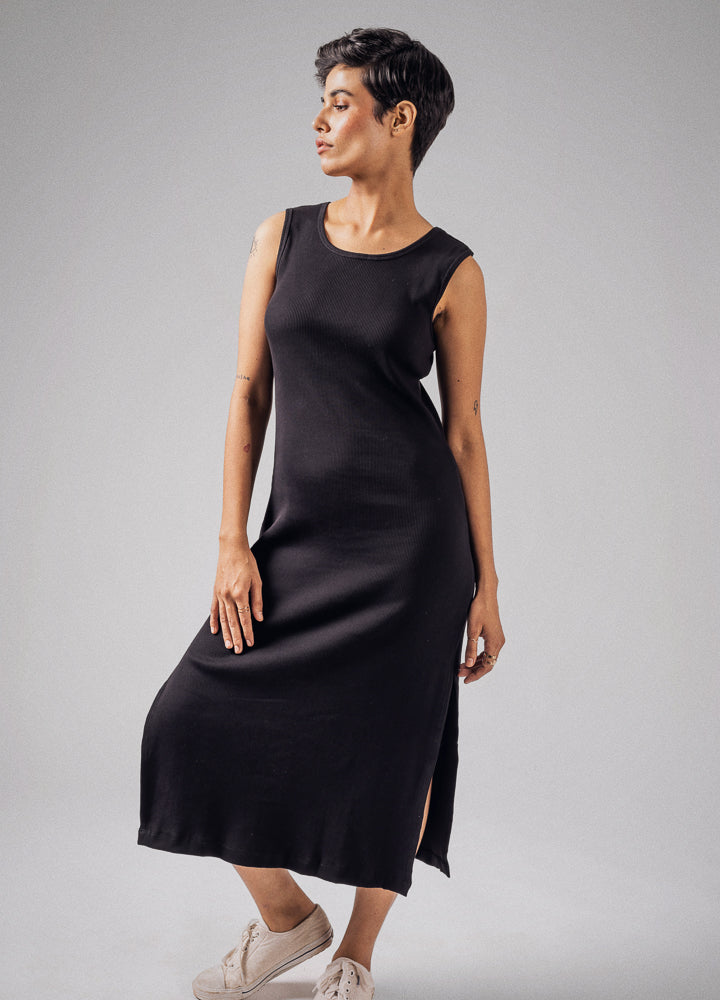 Black Ribbed Midi