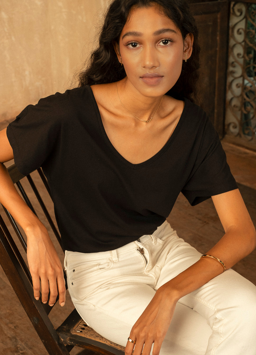 Buy No Nasties Black V Neck Organic Cotton T Shirt For Women Online