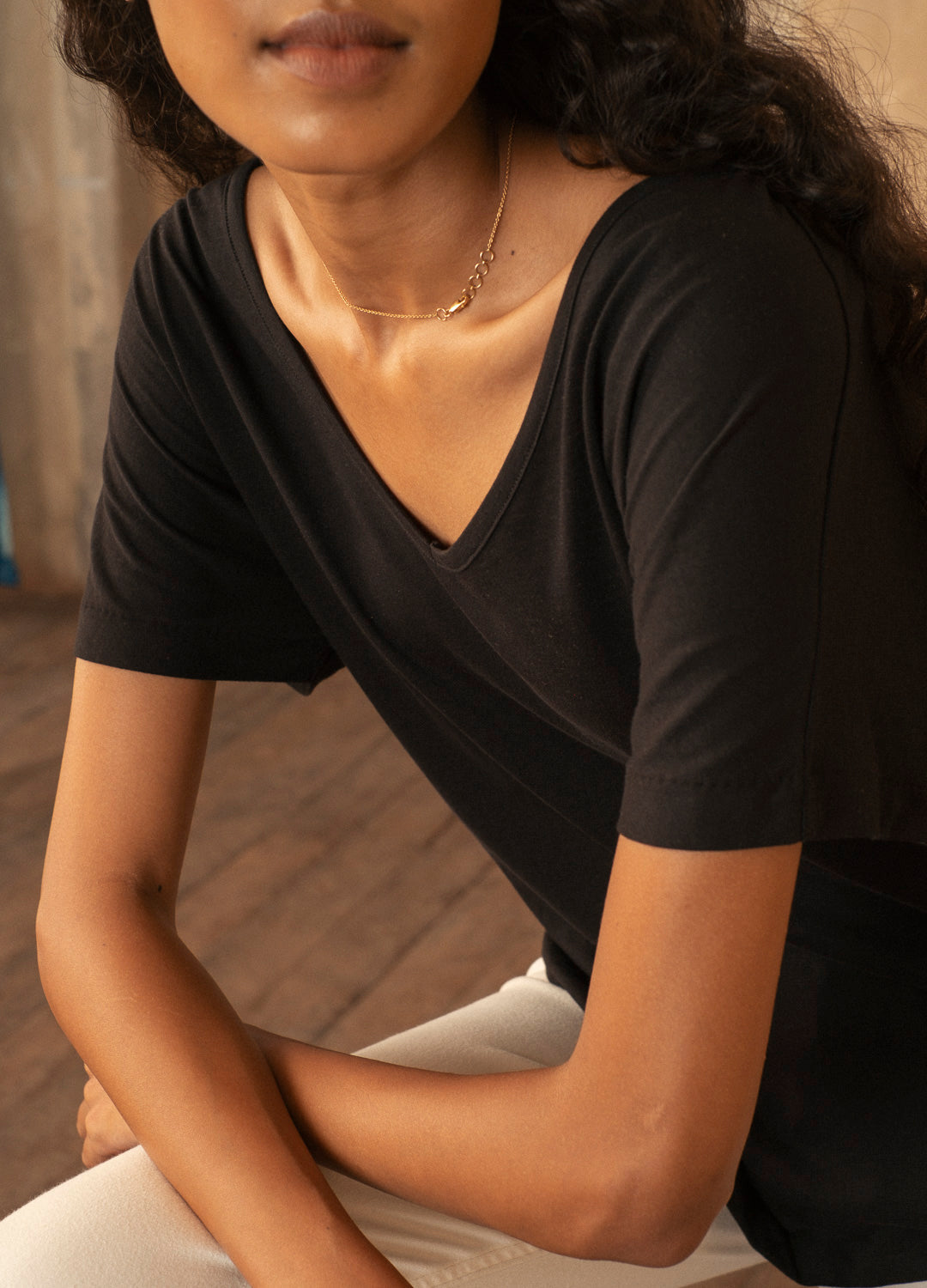 Buy No Nasties Black V Neck Organic Cotton T Shirt For Women Online