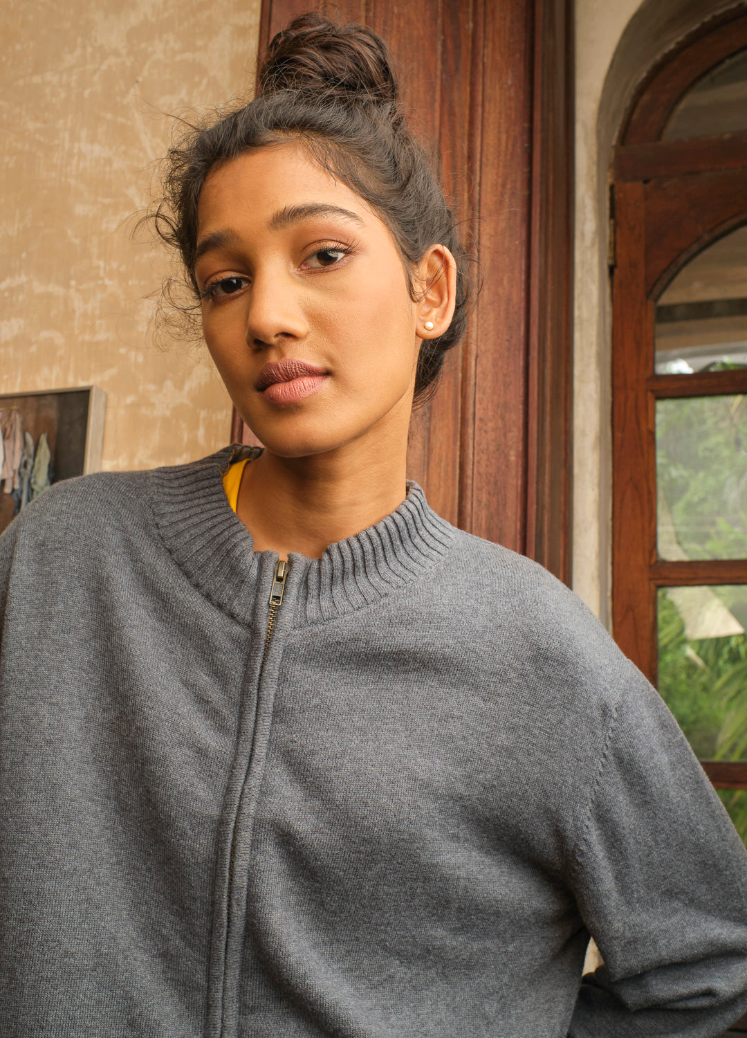  Charcoal Grey Zip-Up Sustainable Winter Jacket For Women Online