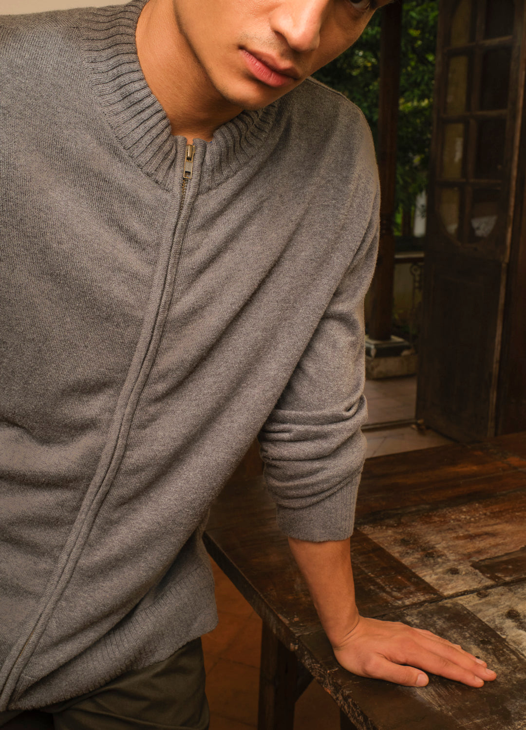 Charcoal Grey Zip Up Winter Jacket For Men Online 