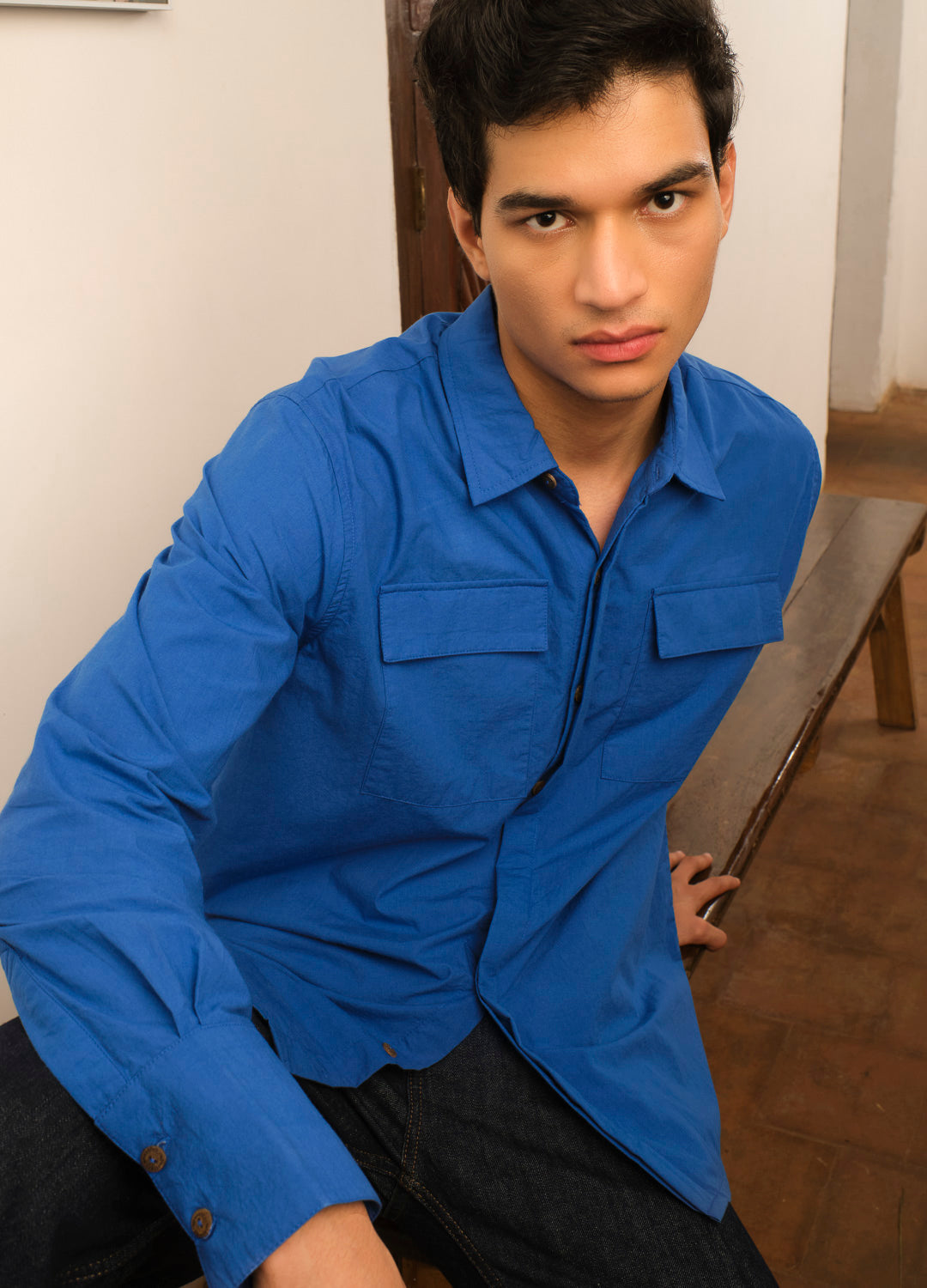 Cobalt Flap Pocket Shirt-No Nasties - Organic Cotton Clothing