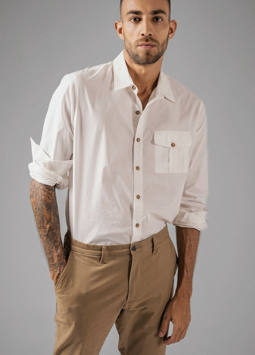  Coconut Milk White Organic Cotton Full Sleeve Everyday Shirt For Men Online