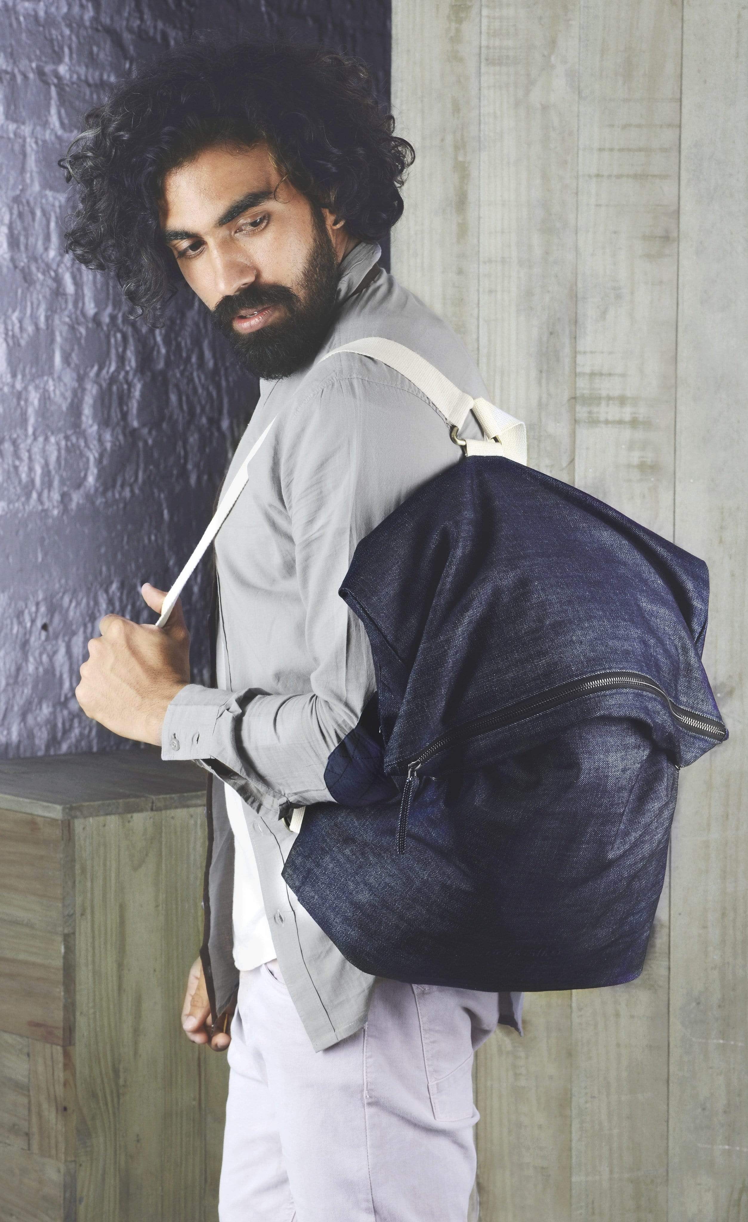 Foldover Backpack Denim-No Nasties - Organic Cotton Clothing