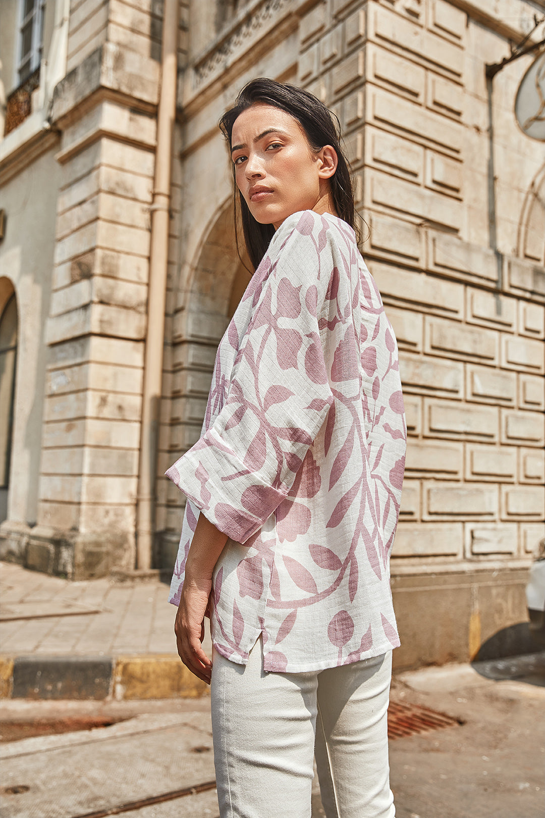 Garden Kimono White Cotton Summer Shirt For Women Online