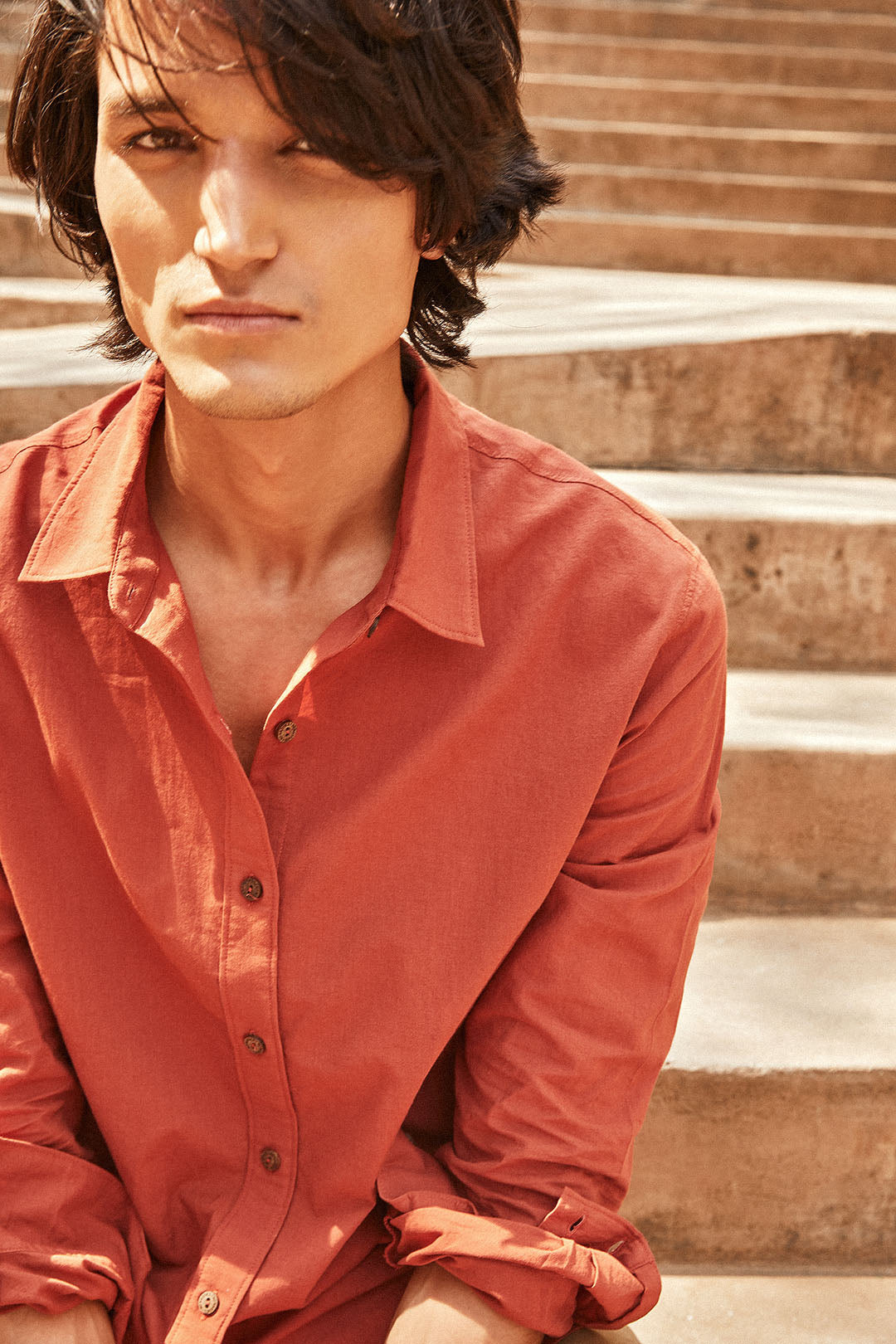 Ginger Orange Organic Cotton Full Sleeve Everyday Shirt For Men Online