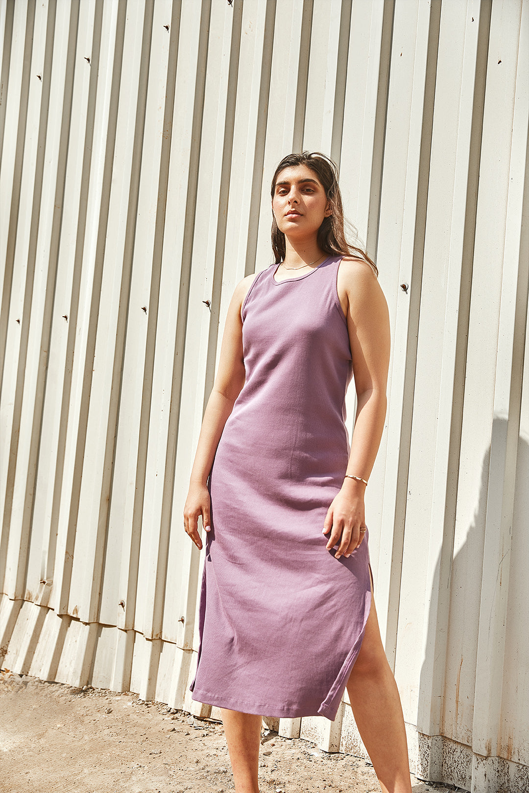 Grape Racer Pink Organic Cotton Midi Dress For Women Online