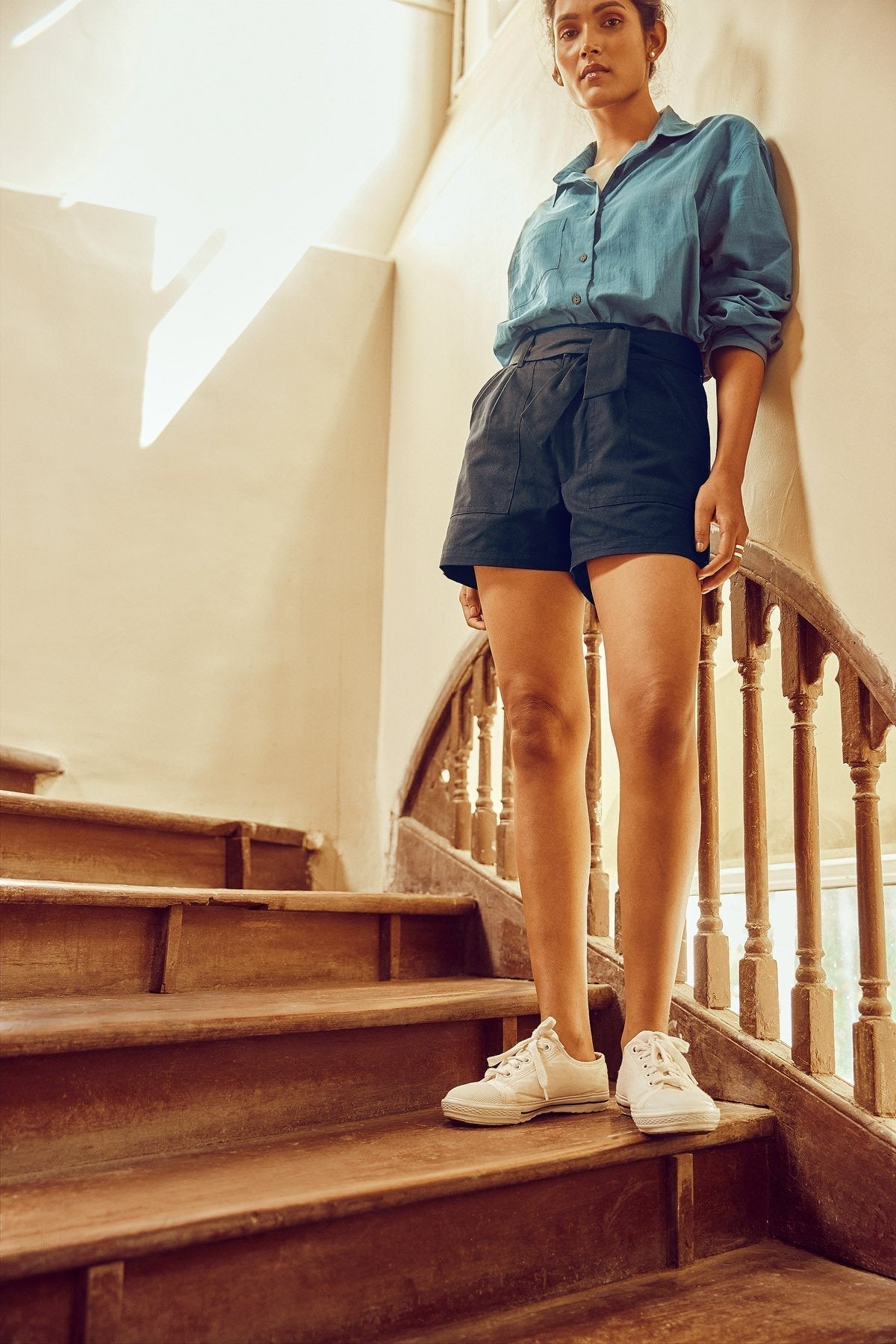 Indigo High-Rise Shorts-No Nasties - Organic Cotton Clothing