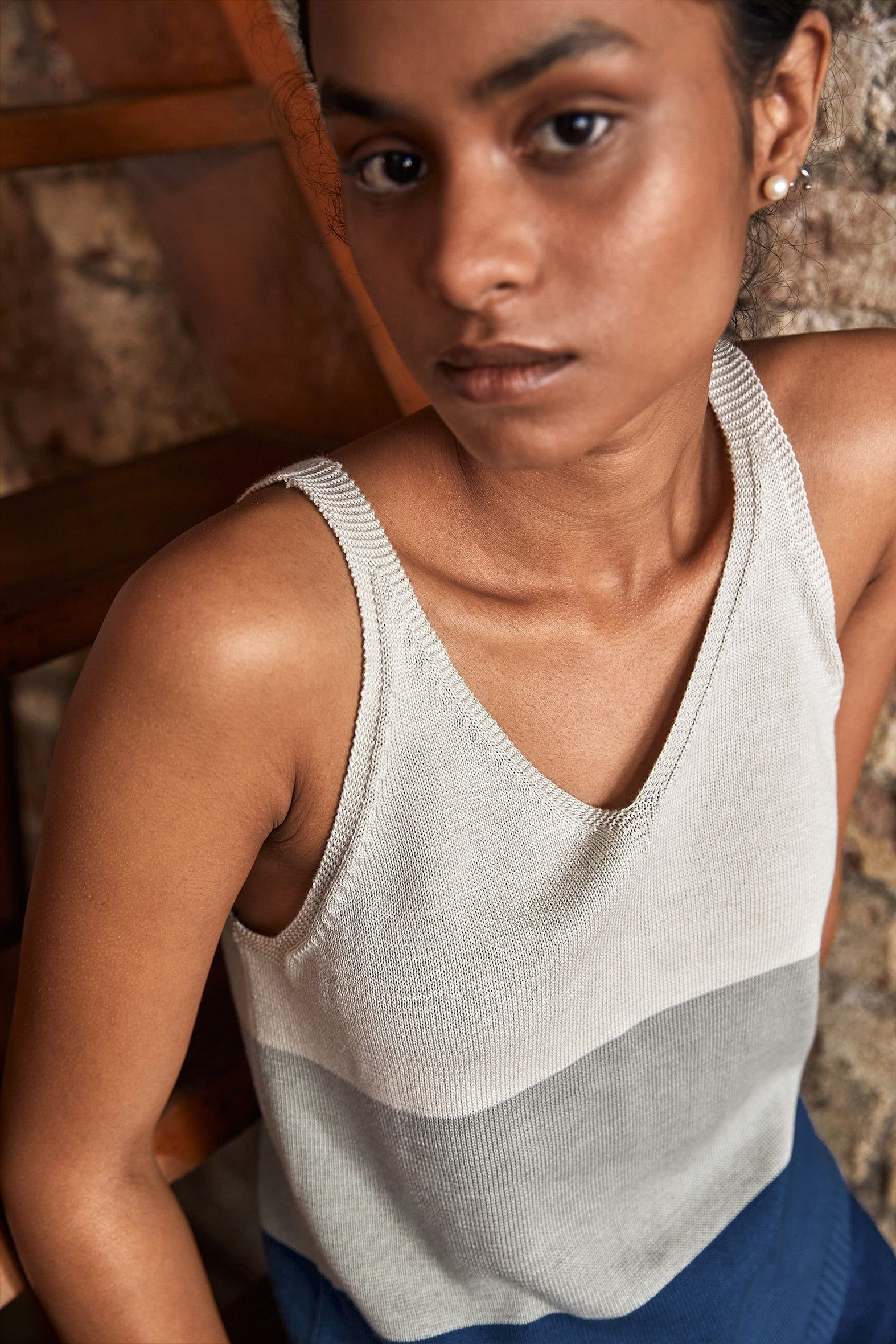 Mist V Neck Grey Organic Cotton Tank Top For Women Online