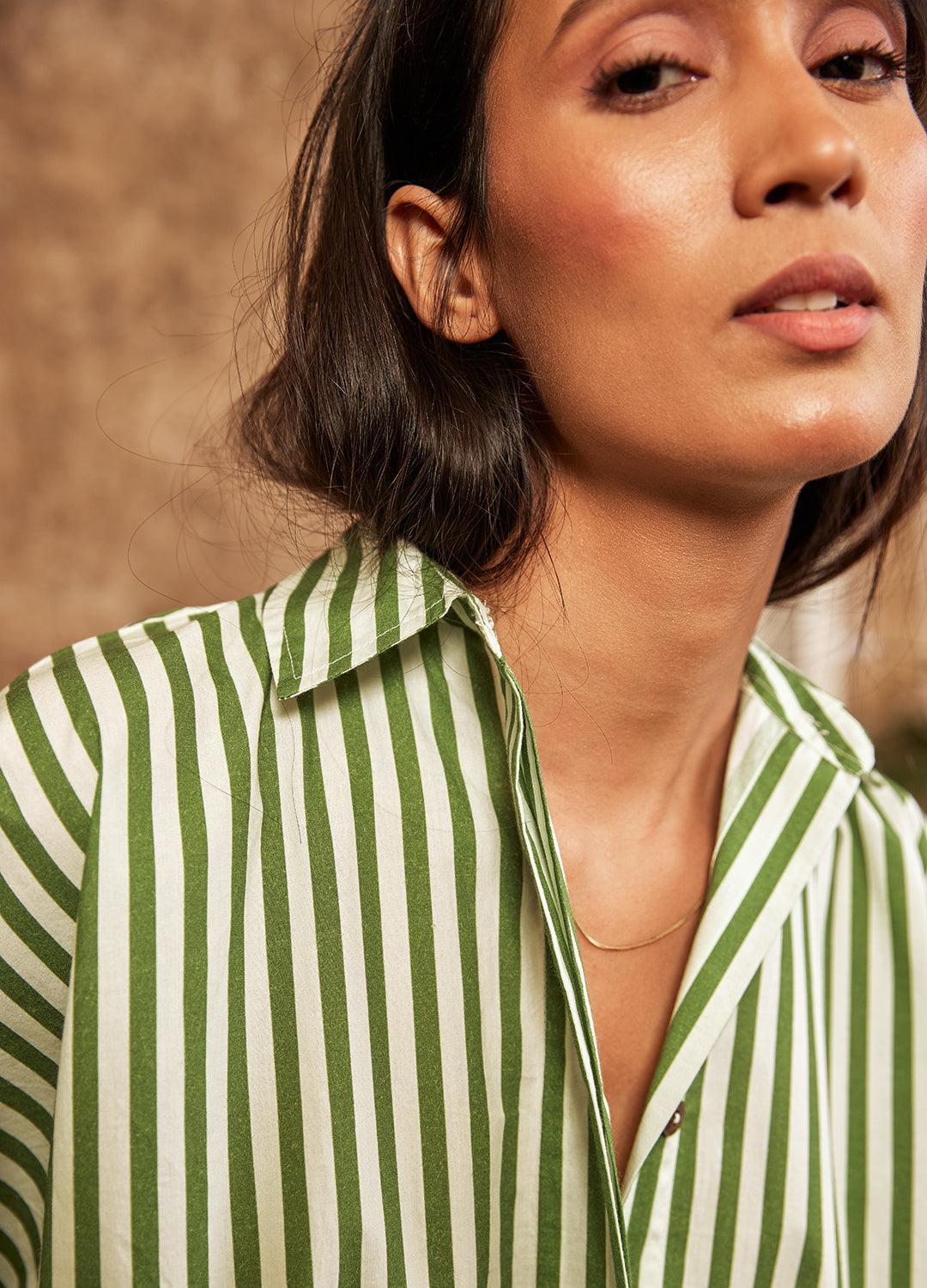 Olive Stripe Organic Cotton Shirt Dress For Women Online
