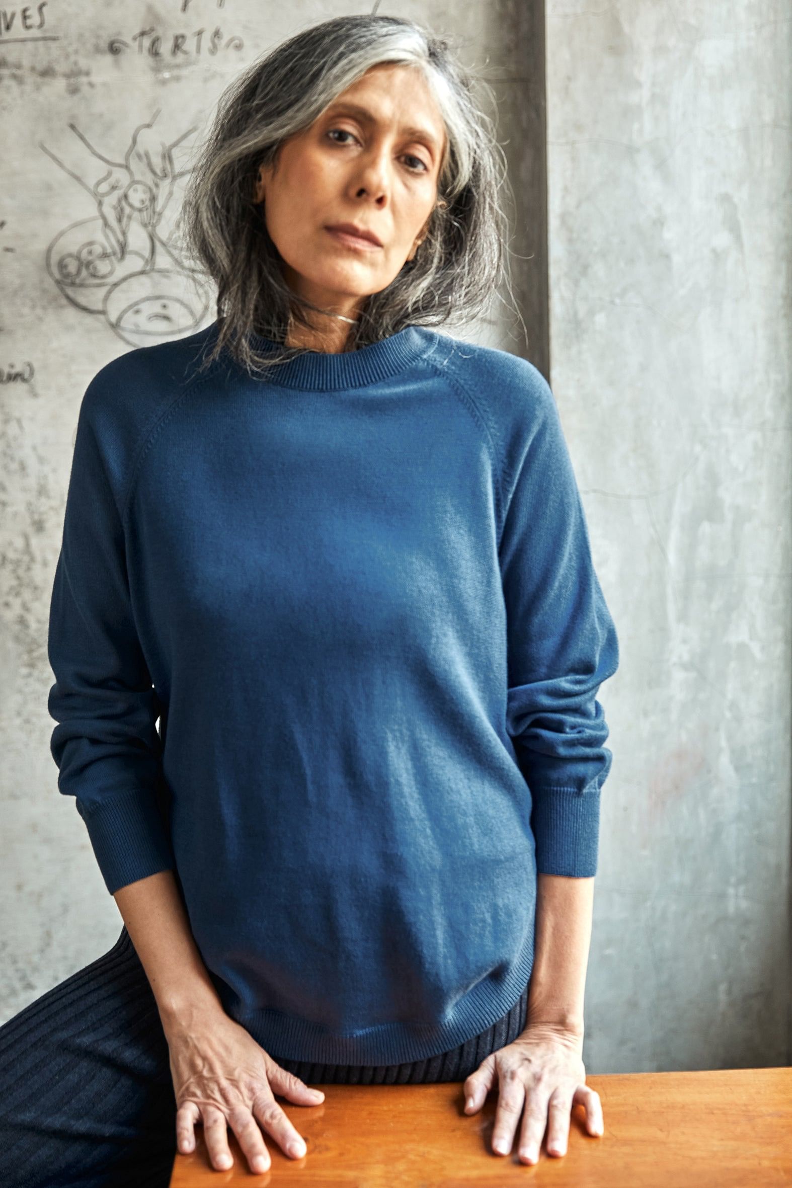 Sustainable Riviera Blue Cotton Sweater For Women Online