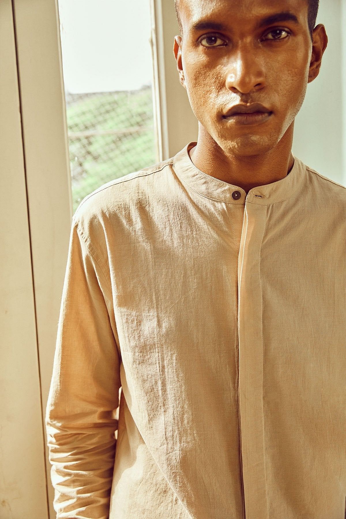 Sand Mandarin Shirt-No Nasties - Organic Cotton Clothing