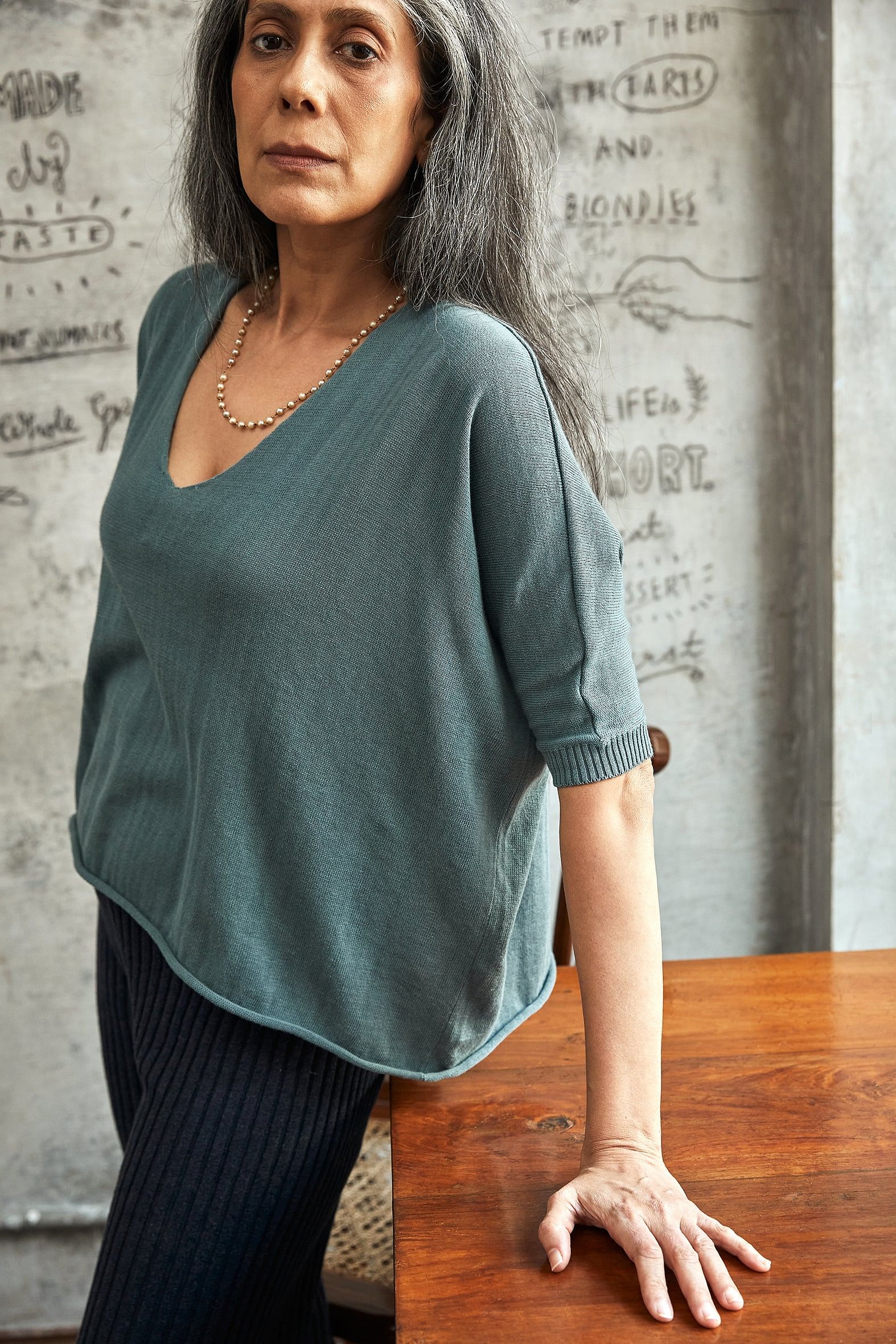 Vintage Blue Wide Top-No Nasties - Organic Cotton Clothing