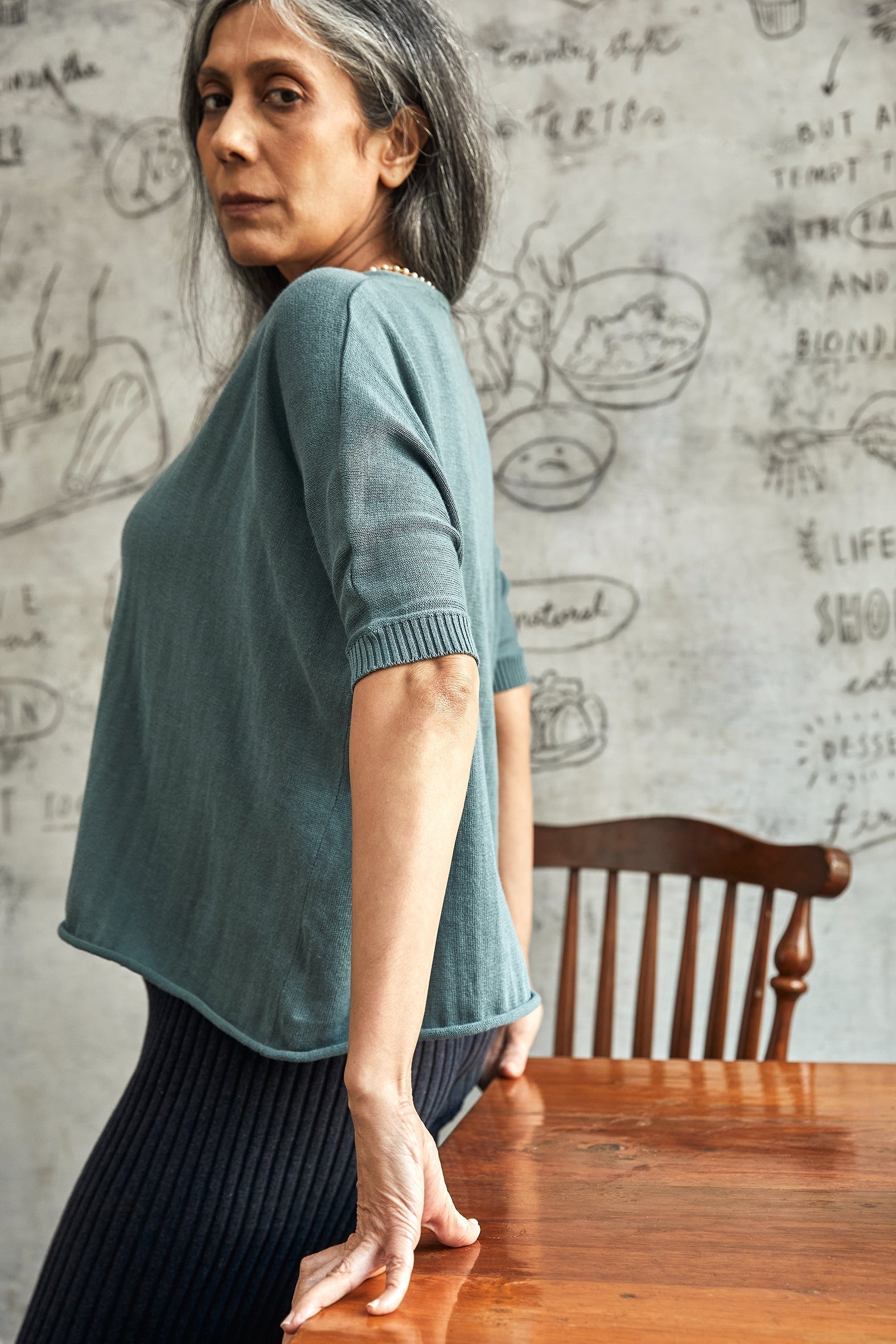 Vintage Blue Wide Top-No Nasties - Organic Cotton Clothing